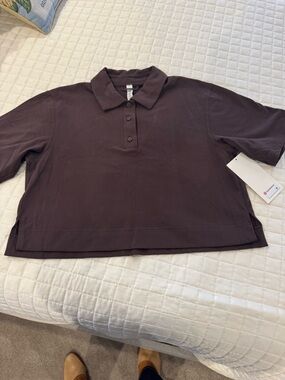 lululemon athletica Button-Front Polo Crop in brown